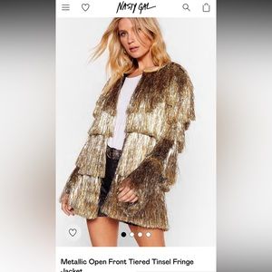 Nasty Gal Metallic Open Front Tiered Tinsel Fringe Jacket